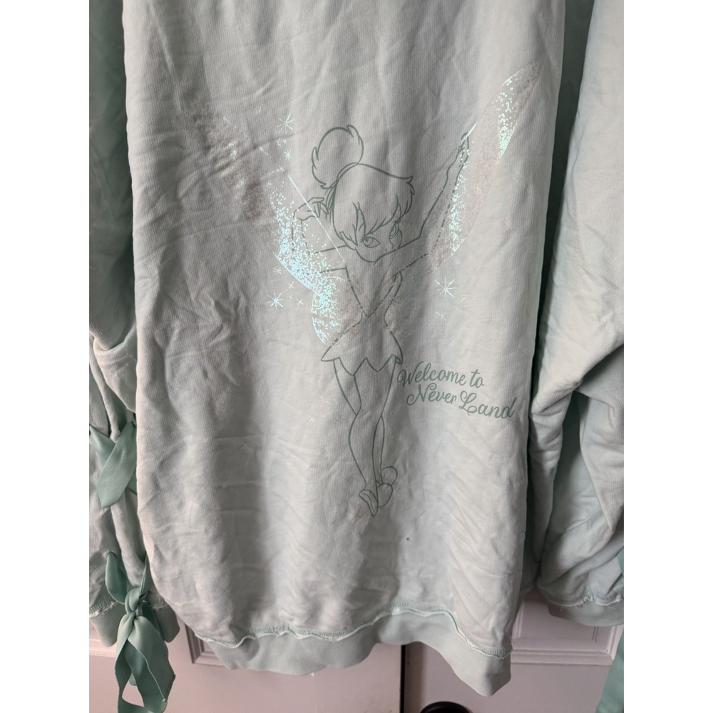 Disney Loungefly Tinker Bell Welcome To Never Land Mint Green Lace Up Hoodie 2XL - Picture 6 of 9